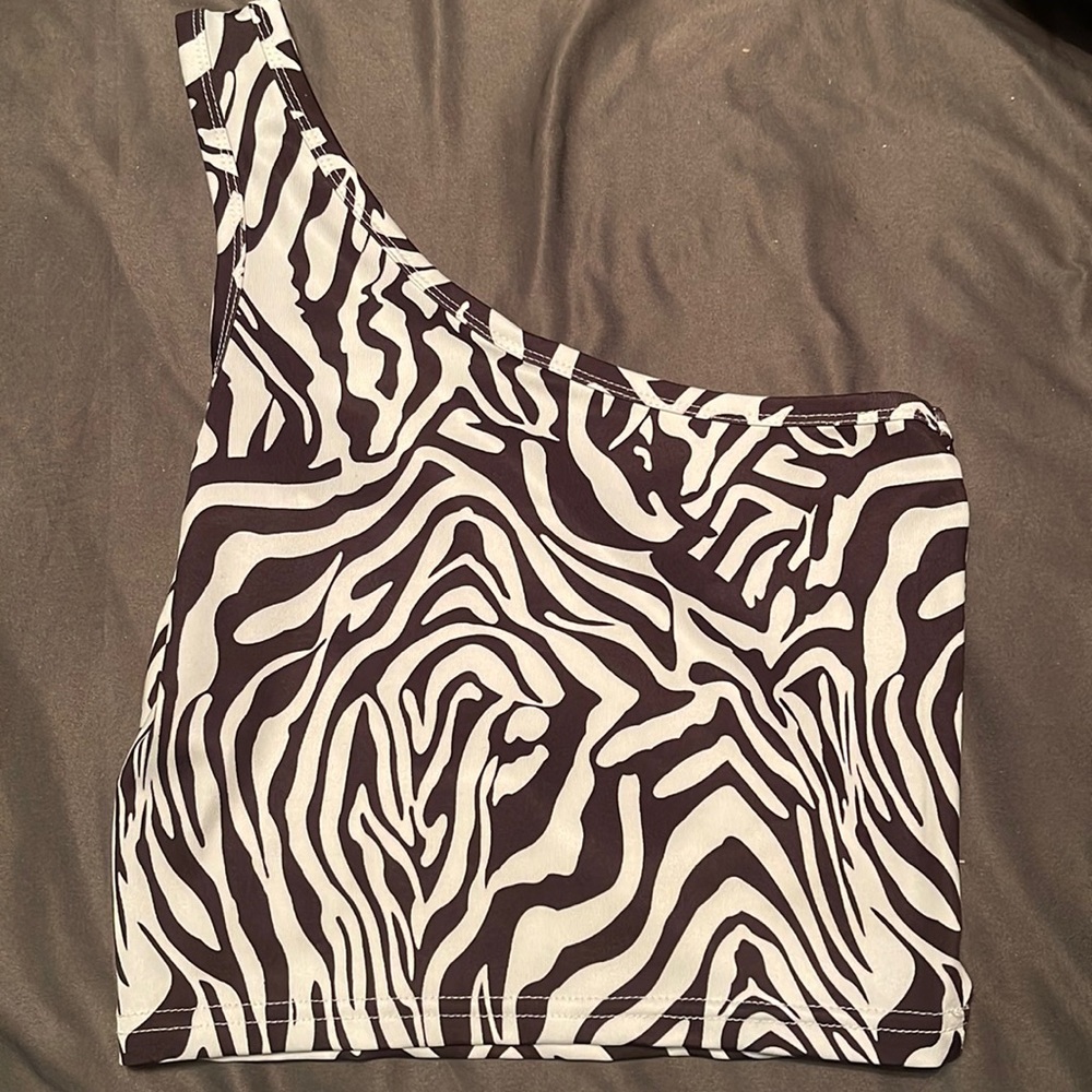 zebra, one shoulder crop top